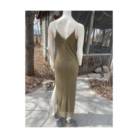 Guess Los Angeles Chevron Knit Maxi Slip Dress Green Sz S - Picture 2 of 13
